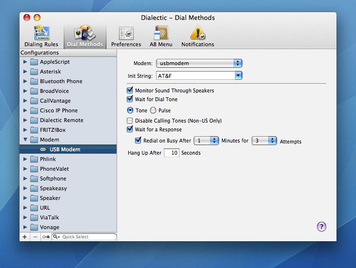 Dial Methods - Modem