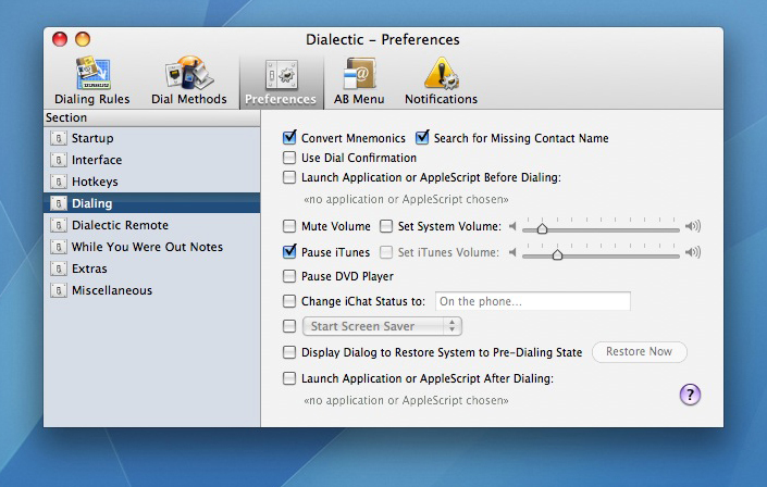 Dialing Preferences