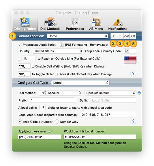 Dialing Rules Location management annotated