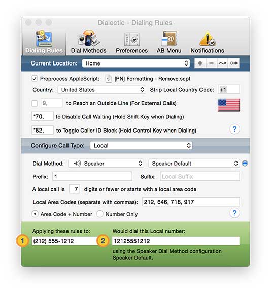 Dialing Rules example annotated