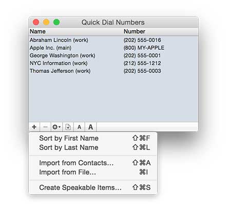 quick dial editor action menu
